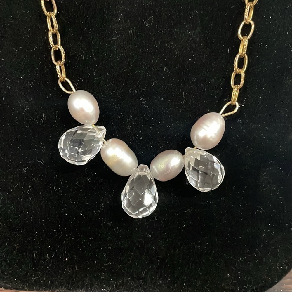 Vintage faux pearl and tear drop beaded long statement necklace
